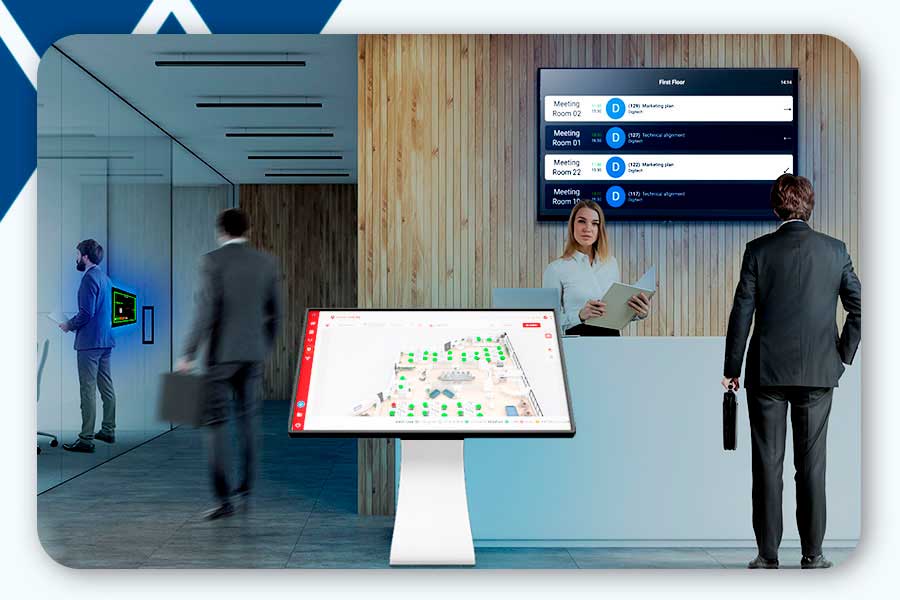 A company reception equipped with neptune's smart displays.