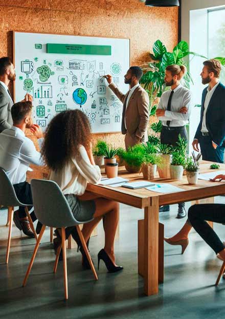 People interacting in a sustainable office