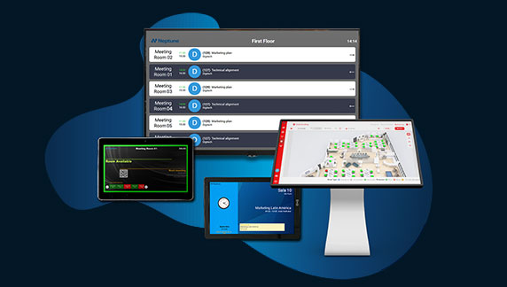 Equipamento do Neptune que se integram ao sistema de gestão de salas de reunião.